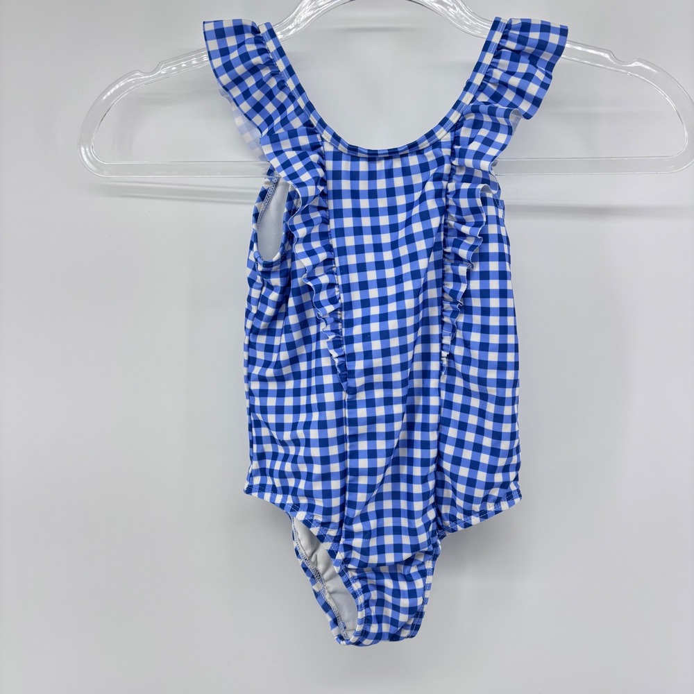 Gingham Ruffle Swimsuit Toddler Girls Blue & White‎ One Piece Swimwear